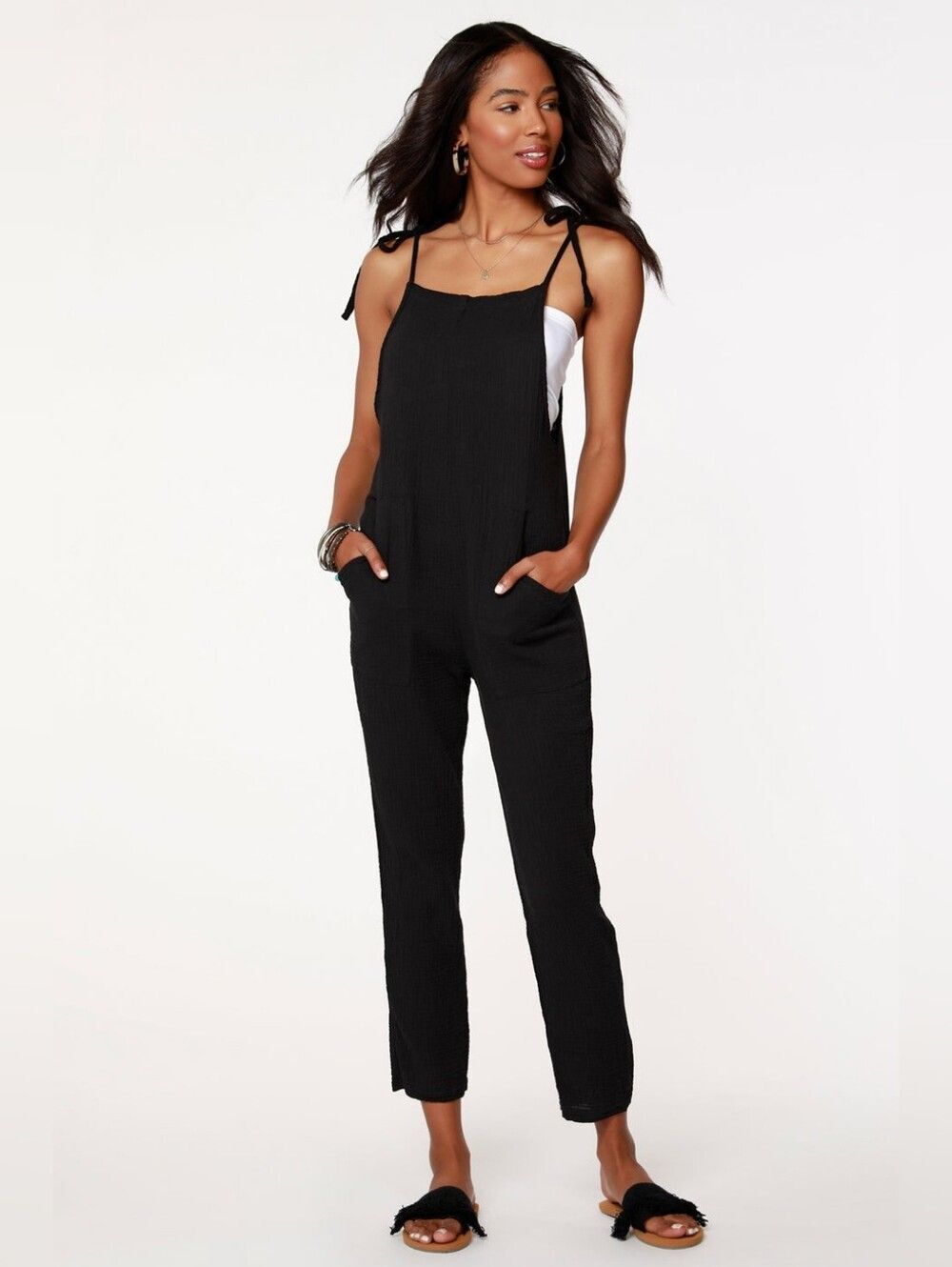 Bobi Loose Fit Tie Shoulder Jumpsuit Sz Sm